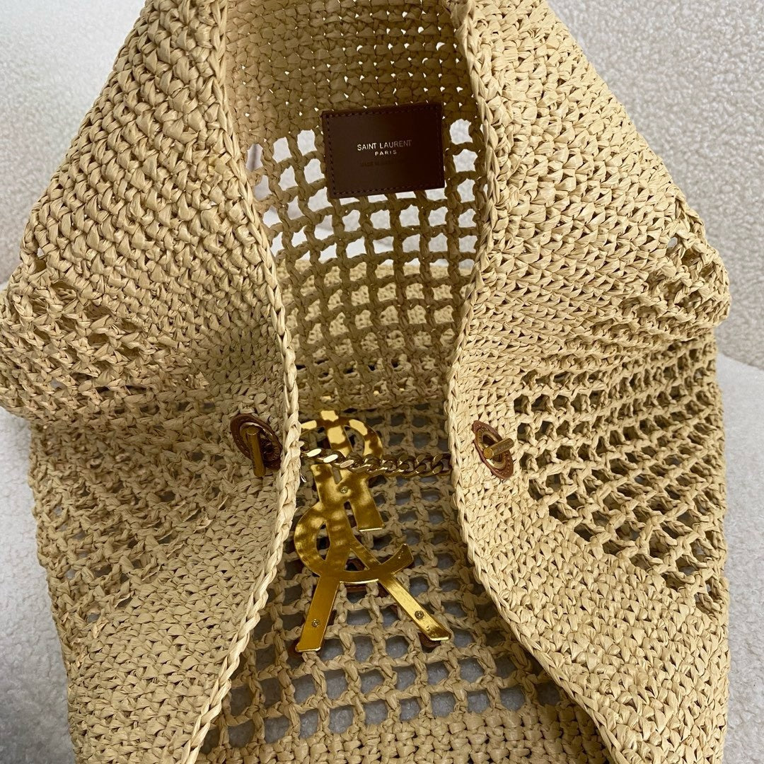 SAINT LAURENT YSL Raffia Icare Tote Bag